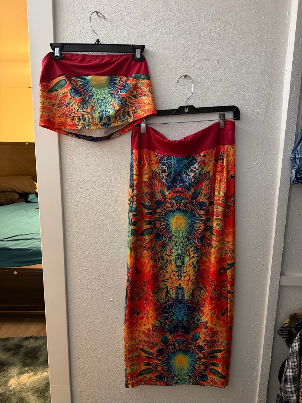 Vibrant Red Multicolor Psychedelic Maxi Skirt